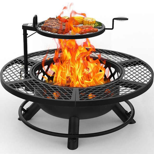 BALI OUTDOORS Fire Pit with Poker, 40 inch Outdoor Fire Pit Patio, Wood Burning Firepits for Outside with Grill
