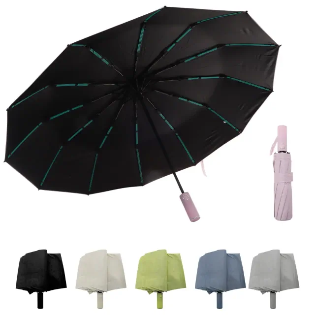 Unique Bargains Automatic Umbrella Collapsible Portable for Travel Pink