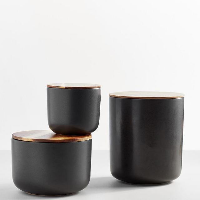 Mason Stoneware Canisters, Set of 3 (Small, Medium & Large) - Charcoal