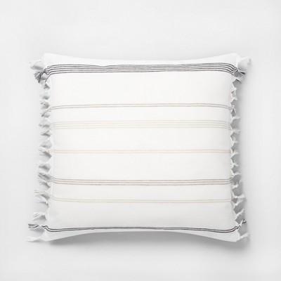 Knotted Fringe Throw Pillow Neutral Stripe - Hearth & Hand™ with Magnolia