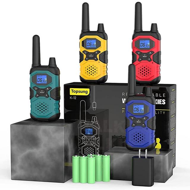Rechargeable Walkie Talkies 4 Pack Long Range Walkie Talkies for Adults - Long Distance 2 Way Radios Walkie Talkies with Earpiece and Mic Set NOAA USB Charger 4500mAh Super Power Battery Pouch Lanyard