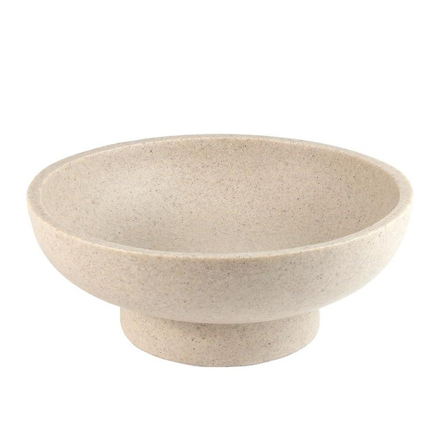 Plukers Modern Decorative Fruit Bowl for Keys Entryway Table, Holder Kitchen Countertop Minimalist Home Decor Accents Aesthetic With Pedestal,Artificial Stone Beige