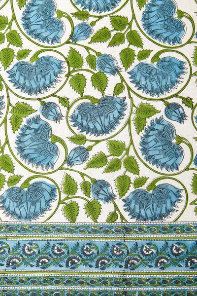 Block Print Rectangular Table Cloth in Blue and Green
