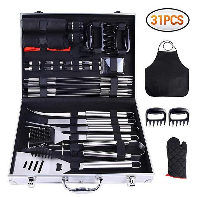 Ohuhu 31-PCS BBQ Tool Set, Grill Accessories Set Heavy Duty Stainless Steel, Barbecue Grill Utensils with Aluminium Case, Grilling Tools with Barbecue Claws Perfect BBQ Gift Set for Men Birthday Gift