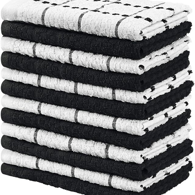 Utopia Towels Kitchen Towels, Pack of 12, 15 x 25 Inches, 100% Ring Spun Cotton Super Soft and Absorbent Black Dish Towels, Tea Towels and Bar Towels