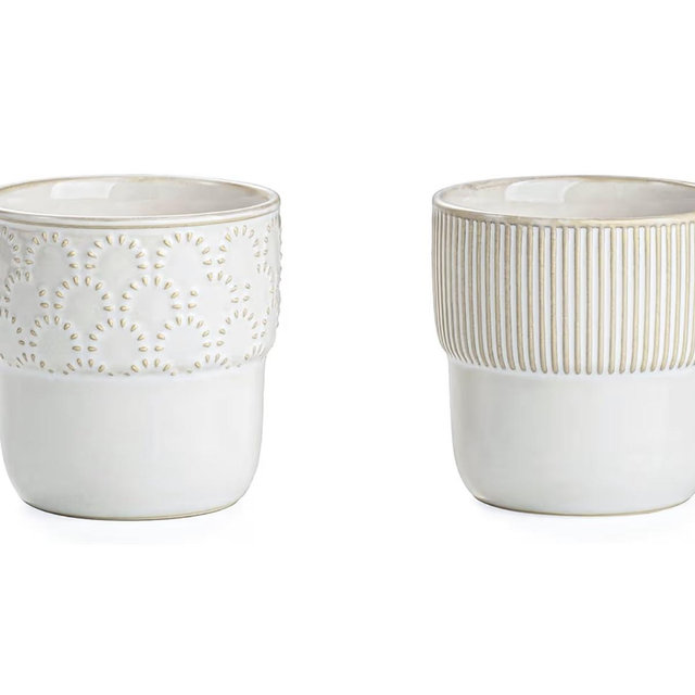 Espresso Cups Set of 2, 4oz Espresso Shot Cups, Mini Coffee Mugs Farmhouse Decor, Espresso Cup Perfect for Espresso Machine, Microwave and Dishwasher Safe，（Embossed Stripes+Firework）