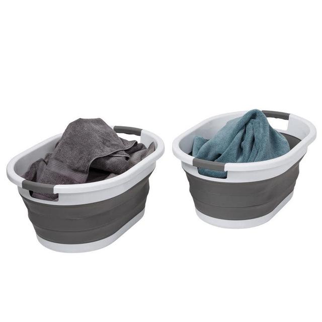 Dark Gray/White Collapsible Rubber Laundry Baskets (Set of 2)