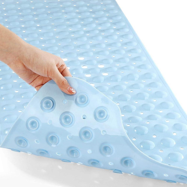 Yimobra Non Slip Bathtub Mat 40 x 16 Inch, Extra Long Shower Mat with Drain Holes, Machine Washable Baby Bath Mats, Strong Suction Cups for Bathroom Floor, Light Blue
