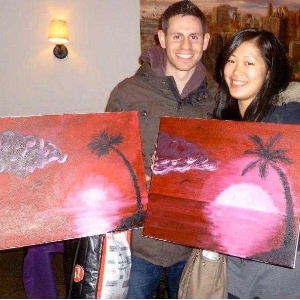 We met in dental school, but it wasn't until sitting next to each other in orthodontic residency that we really hit it off! Sam's a great teacher! ;) 
First date! Not too shabby paintings? March, 2013
