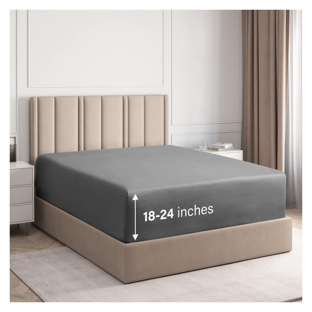 CGK Linens Extra Deep Pocket Elasticized Fitted Sheet Only - Fits 18"-24" Mattresses in Dark Grey, Size Twin
