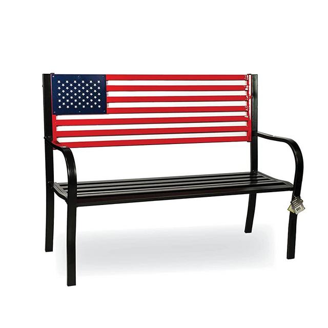 BACKYARD EXPRESSIONS PATIO · HOME · GARDEN 906727 Metal American Flag Patio Front Porch or Park Bench Outdoor, Red/White/Blue