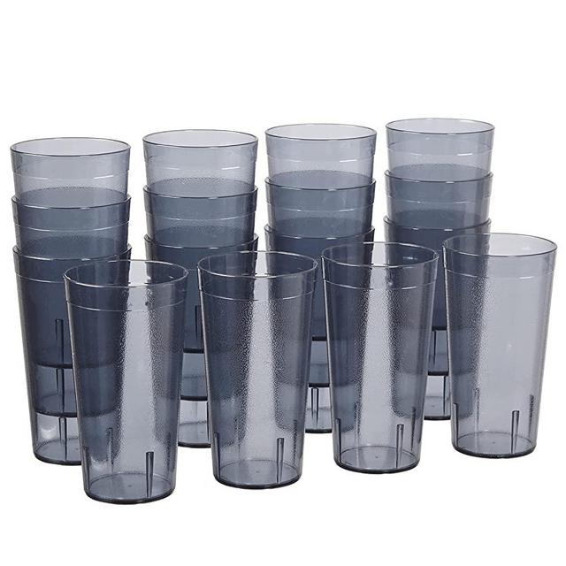 US Acrylic Café 20 ounce Plastic Restaurant Style Stackable Water Tumblers in Grey, Value Set of 16 Drinking Cups, Reusable, BPA-free, Made in the USA, Top-rack Dishwasher Safe