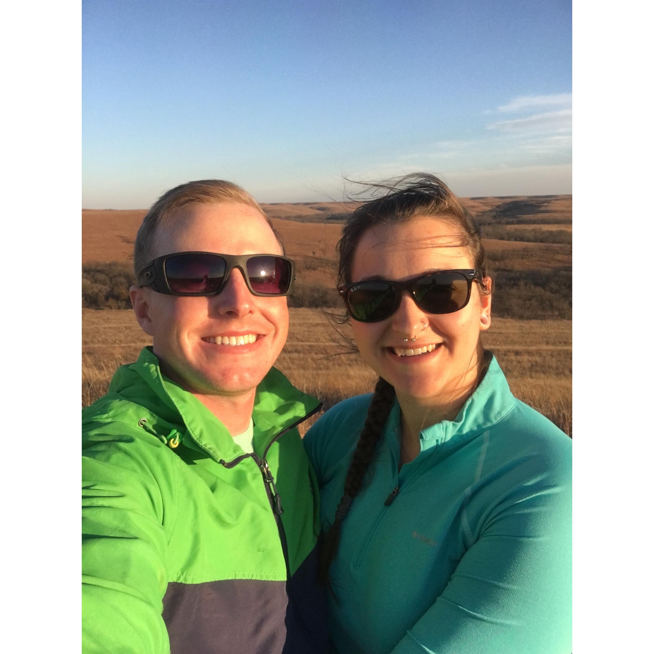 Hiking in the Konza Prairie in windy Kansas