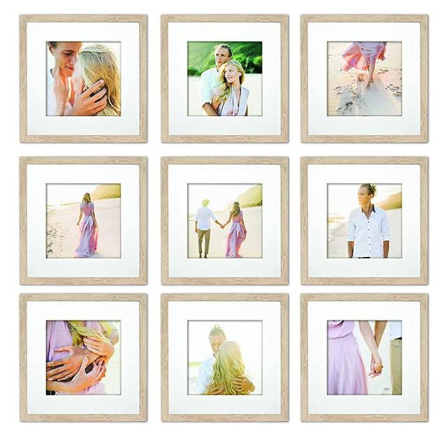 Sheffield Home 9 Piece Gallery Wall Frame Set,12x12 in, Matted to 8x8 (Light Natural)