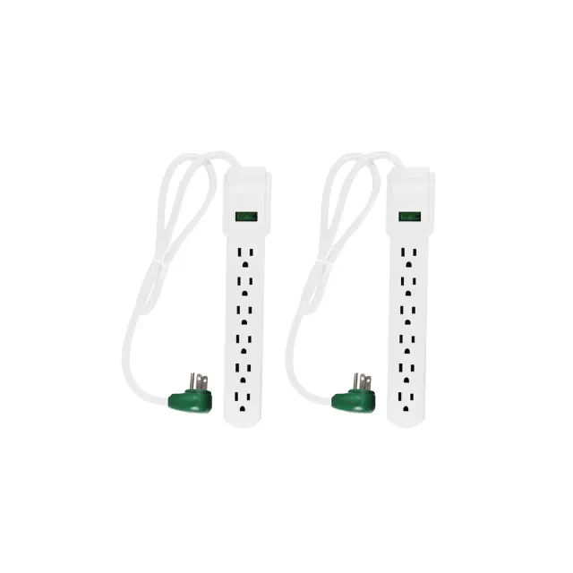 GoGreen Power Surge Protector, 2.5 FT, White, 2-Pack