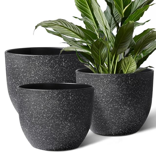 Giraffe Creation Plant Pots 12/10/9 inch Set of 3, Flower Pots Outdoor Indoor, Planters with Drainage Hole, Speckled Black