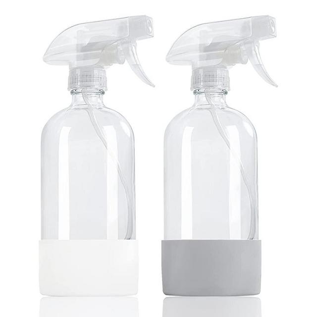 Glass Spray Bottles with Silicone Sleeve Protection - Refillable 17 oz Containers for Cleaning Solutions, Essential Oils, Misting Plants - Quality