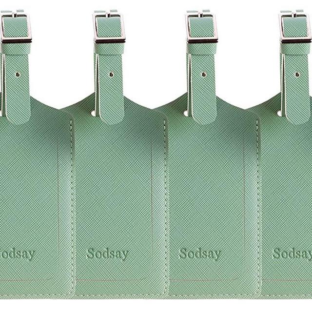 Sodsay Leather Luggage Tag Baggage Bag Travel Tags 4 pcs Set (CH Light Green)