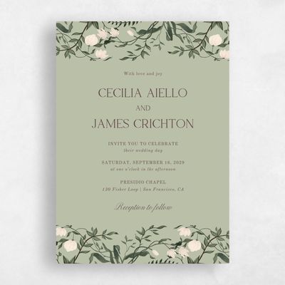 Olive Sage, Green Wedding Invitation - Oiseau Classic