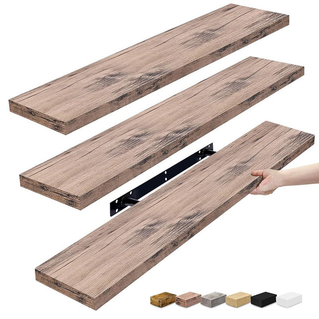 Sorbus Floating Shelves for Wall - 35 Inch Long Bathroom Shelves, Wall Decor for Bedroom, Kitchen, Living Room & Book Storage - Mounted Floating Shelf with Invisible Brackets (Mahogany, 3 Pack)