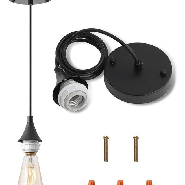 MIAOMEIO Vintage Black Pendant Light Kit, Edison Retro Pendant,E26 Lamp Socket DIY Pendant Light Cord,Adjustable Hanging Light Fixtures for Kitchen