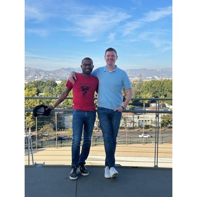 Visiting the Academy of Motion Pictures Museum. The Hollywood sign is behind us.