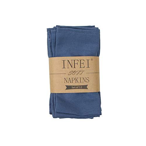 INFEI Soft Solid Color Linen Cotton Dinner Cloth Napkins - Set of 12 (40 x 40 cm) - for Events & Home Use (Aegean)