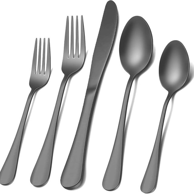 Matte Black Silverware Set for 8, 40 Pieces Stainless Steel Flatware Cutlery Set, Tableware Kitchen Utensil Set, Include Knives Spoons Forks, Dishwasher Safe (Matte Black)