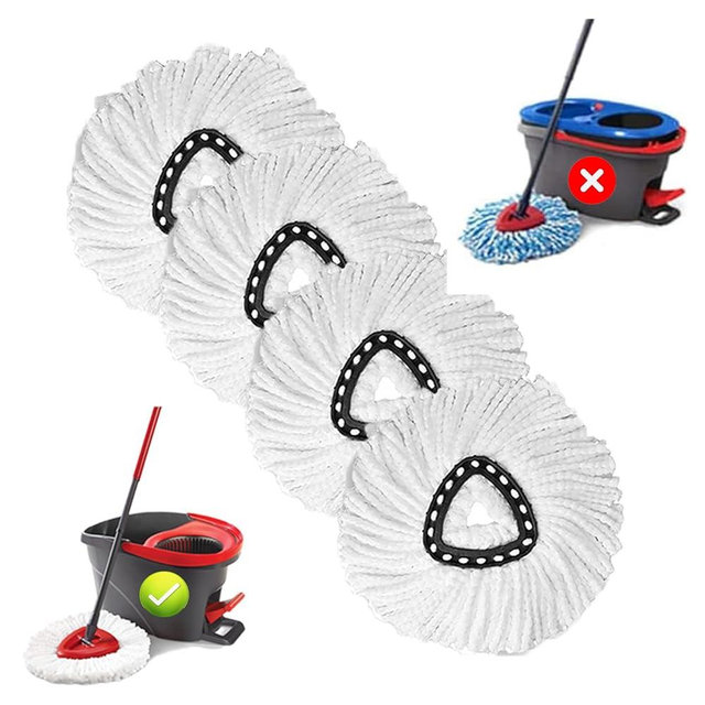 4 PCS Spin Mop Replacement Head,100% Microfiber Mop Heads Replacements Compatible with Triangle Spin Mop,360 Degree Round Spin Mop Replacement Head for Easy House Cleaning Floor Mopping