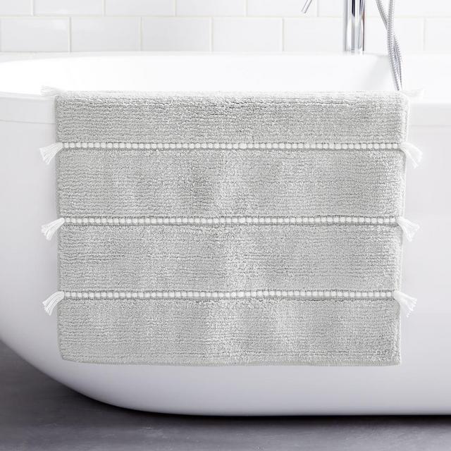 Organic Tassel Stripe Bath Mat, 20"x34", Gray Sky