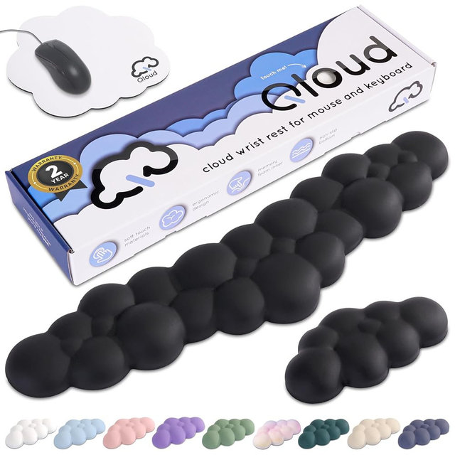 Black Cloud Keyboard Wrist Rest – Create-ables Qloud Black Wrist Rest for Computer Keyboard and Mouse, Ergonomic Memory Foam Wrist Pad with Non-Slip Base, Includes Cloud Mouse Pad