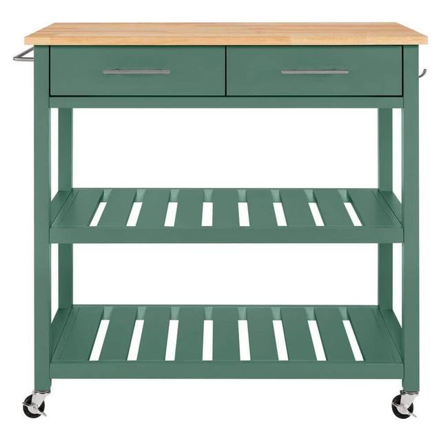 Glenville Endive Green Rolling Kitchen Cart with Butcher Block Top