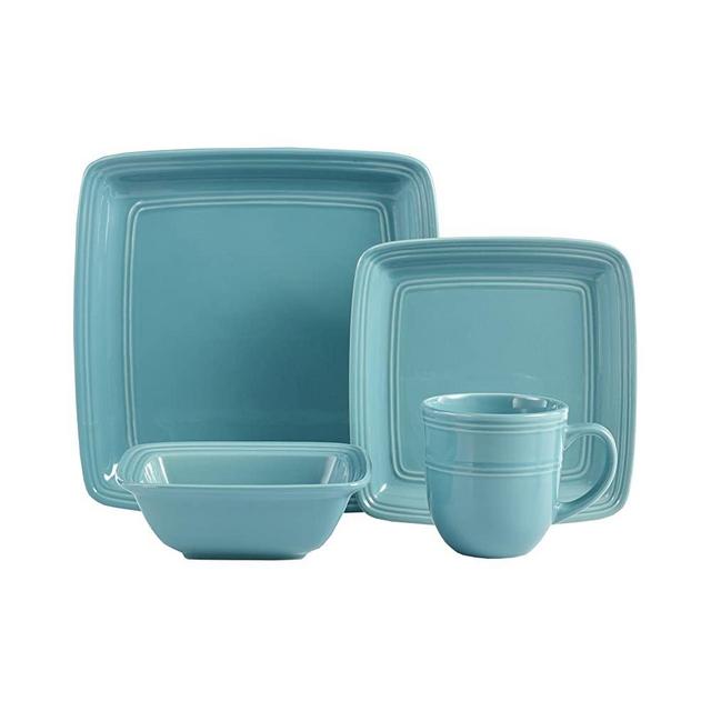 American Atelier Madelyn Square Turquoise 16 Piece Dinnerware Set
