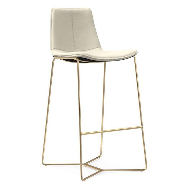 Slope Bar Stool, Vegan Leather, Snow, Antique Brass