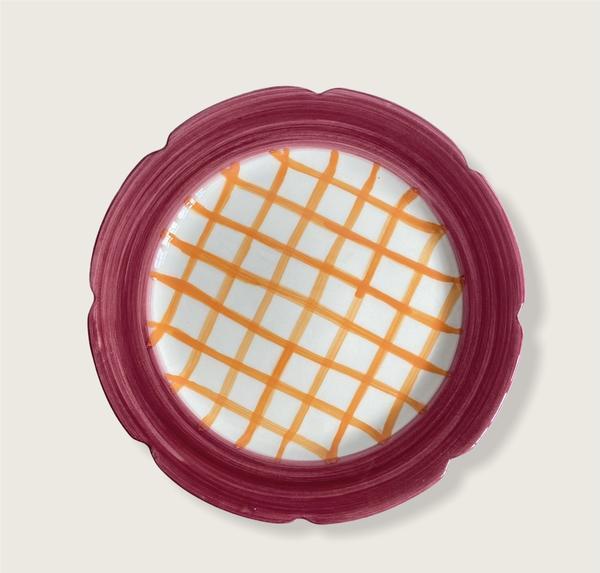 HOT CAKES CAKE STAND IN RASPBERRY & ORANGE GINGHAM