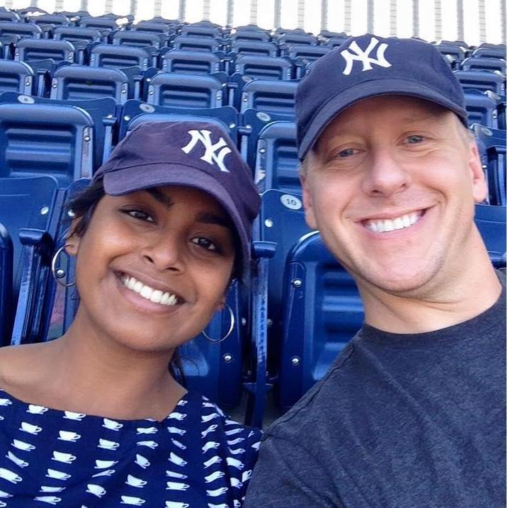 Make no mistake...Damon is the real Yankees fan in this picture. The only other Yankee game Sarah attended...she wore her Oakland A's cap. (No one kicked her out of the stadium, don't worry!)