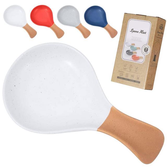 UCEI Ceramic Spoon Rest for Stove Top, Large Spoon Holder for Kitchen Counter, Kitchen Funny Cooking Utensil Ladle Spoon Rest for Coffee Bar/Station, White