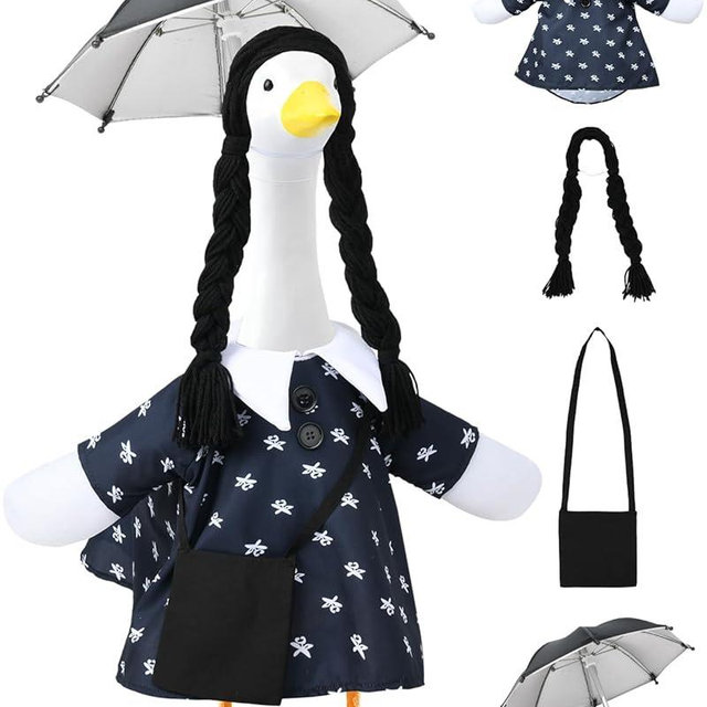 VIVOLOOM Porch Goose Outfits, Addams Black Dress Goose Outfits for 23” Porch Goose Statue, Halloween Outdoor Decoration for Porch Yard and Patio