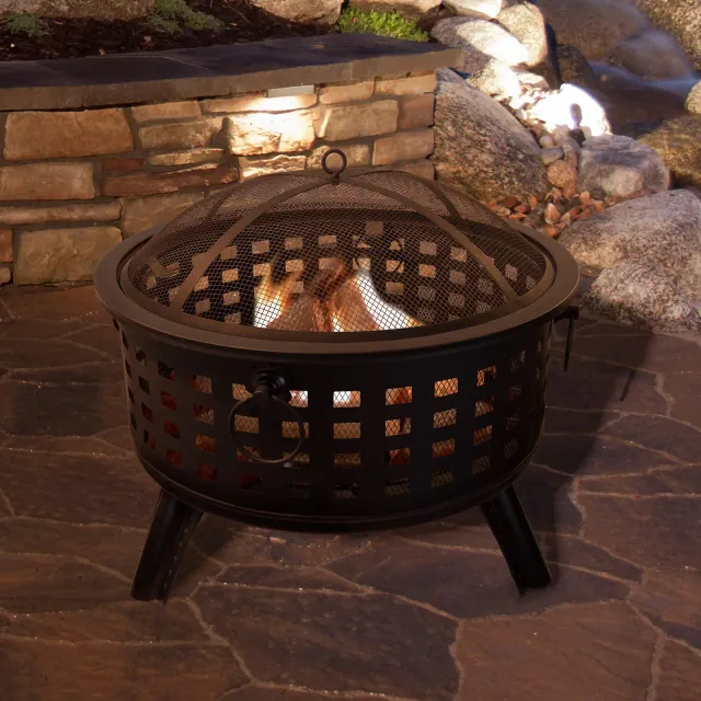 Nature Spring Round Outdoor Steel Fire Pit for Patios and Backyards - 26"