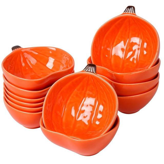 Kolewo4ever 12 Pieces Pumpkin Ramekins Haiioween Bowls Ceramic Pumpkin Bowl 6 Ounces Ramekins for Fall Halloween Serving Dip, Sauce, Condiments,Snack