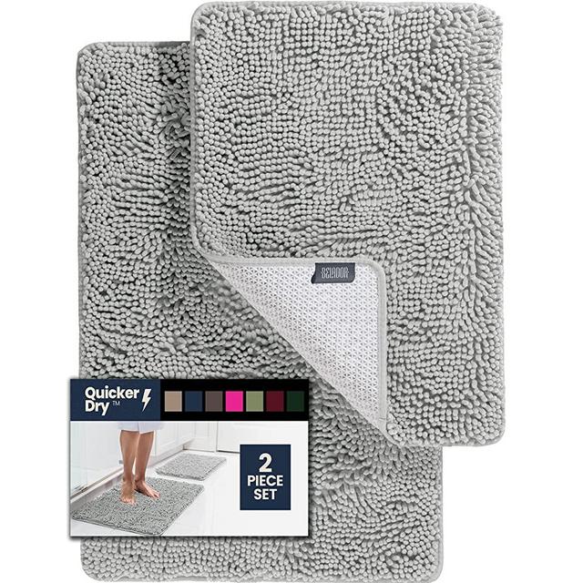 2 Piece Bathroom Rugs Bath Mat Set - Soft Plush Chenille Shower Mats for Bathroom Non-Slip Bath Rug with Rubber Backing, Ultra Absorbent Bath Rugs, Bathtub Mat, Bathroom Rug Mats - 30x20 + 24x17 Inch