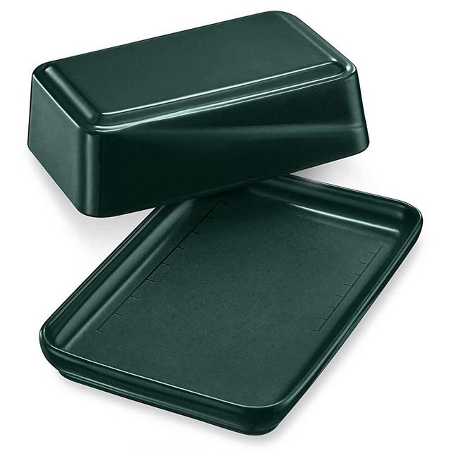 DOWAN Butter Dish with Lid - Covered Butter Dish with Lid for Countertop, Ceramic Butter Dish with Measurements Perfect for East West Coast Butter, Refrigerator & Dishwasher Safe, Dark Green