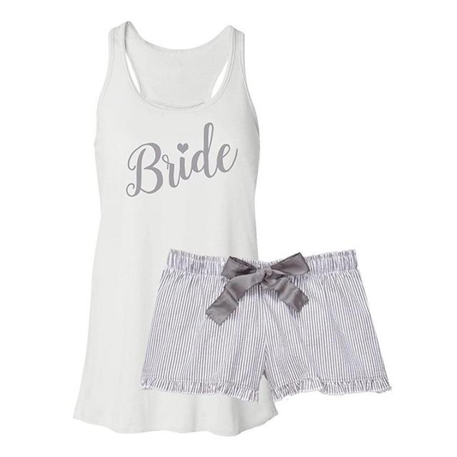 Bride Pajama Short Set - Silver Seersucker