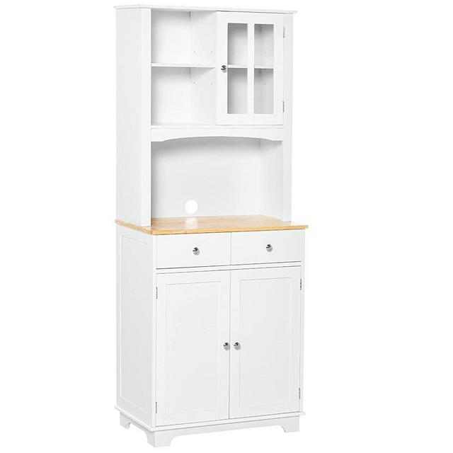 HOMCOM 67" Kitchen Buffet with Hutch, Pantry with Framed Doors, 2 Drawers, and Open Microwave Countertop, White
