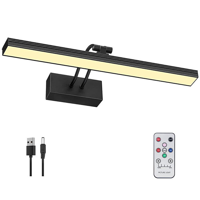 FUNCHDAY Remote Picture Light 16in with Dimmable and Timer,Wireless Battery Picture Lights for Paintings,Metal Rechargeable Art Light for Display,Wall,Artwork,Portrait,Gallery (Black-L)