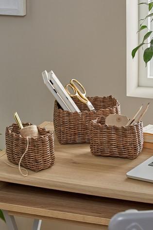 Set of 3 Plastic Wicker Trays