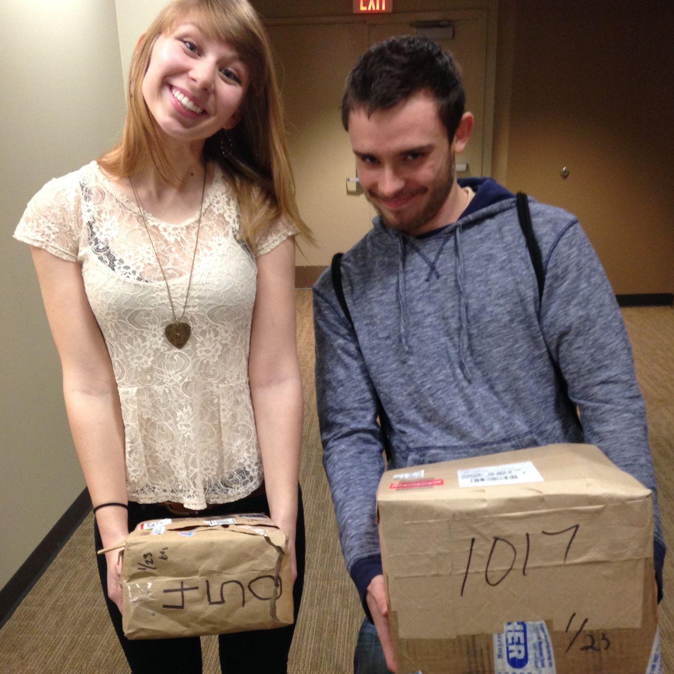 Picking up care packages from our darling mothers in college