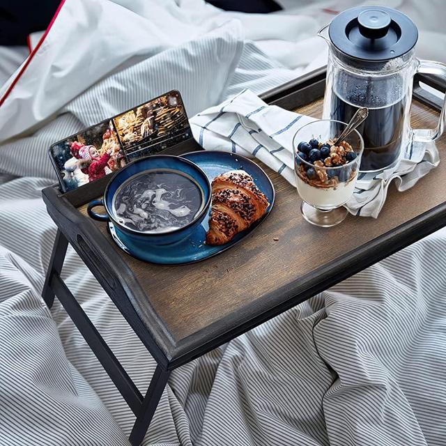 Bed Tray Table Breakfast Trays Serving Tray Bamboo Bed Laptap Floding Legs with Handles and Phone Holders