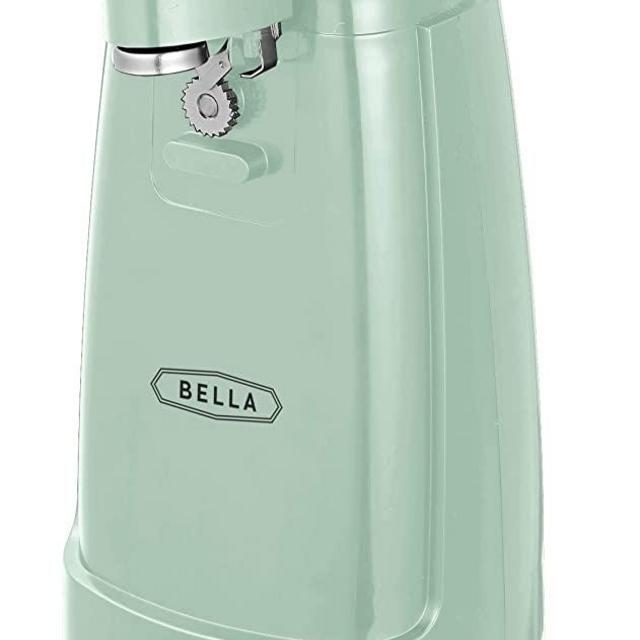 BELLA Electric Can Opener, Automatic Can Opener, Knife Sharpener and Bottle Opener, Easy Safe Removable Cutting Lever, Cord Storage, Easy Clean-Up, Sage