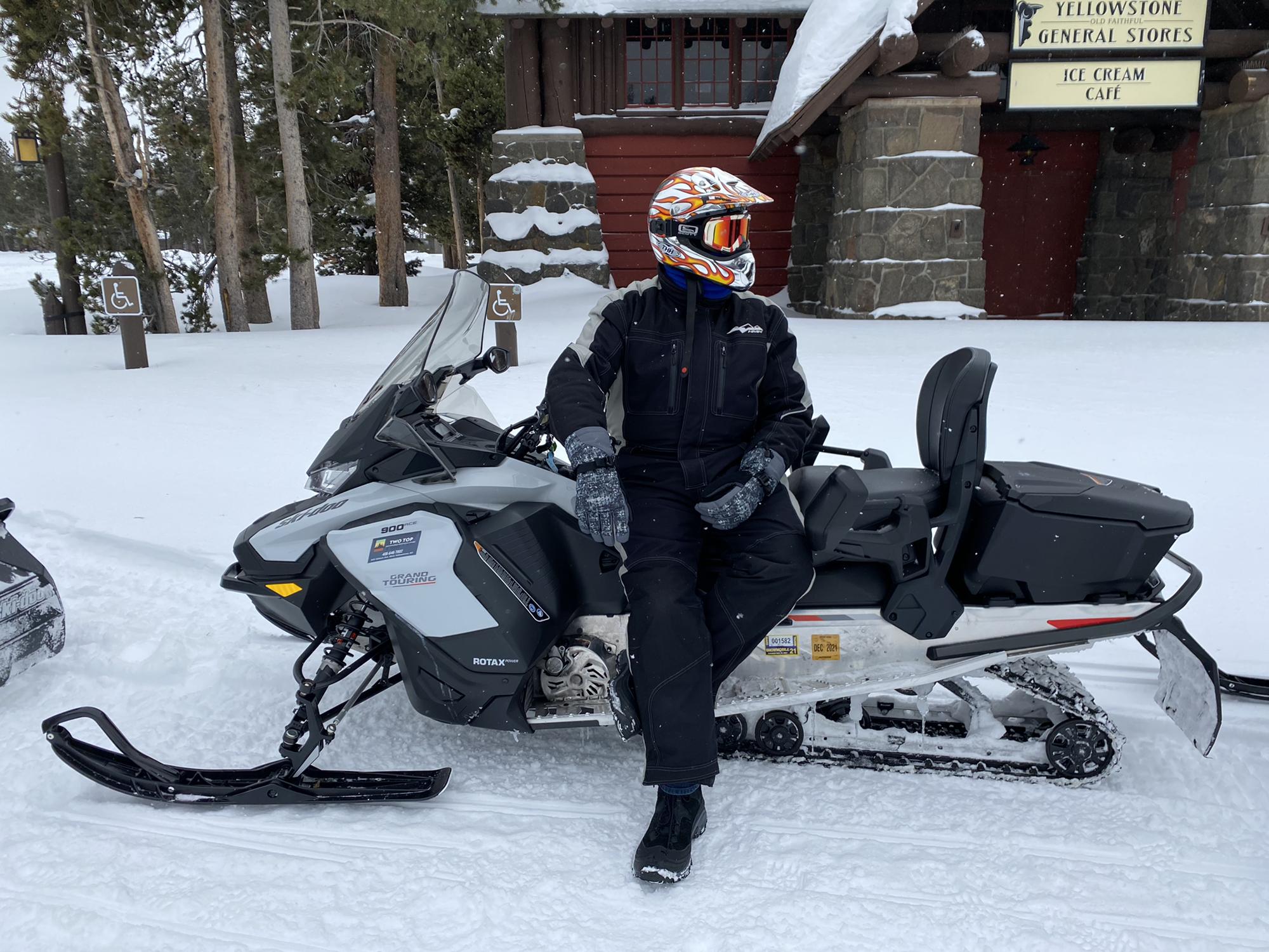 Andrew snowmobiling in West Yellowstone National Park